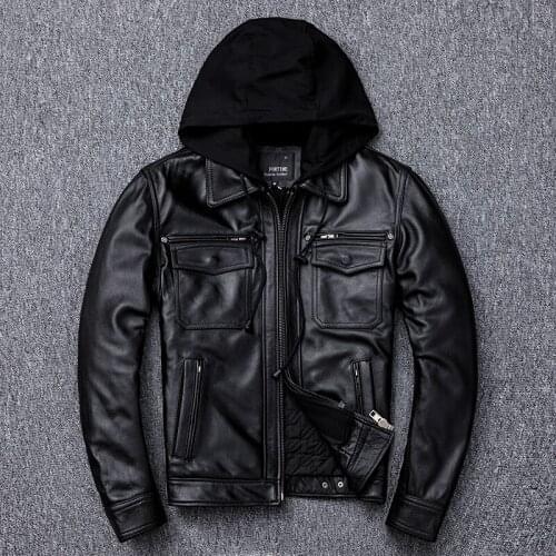 Mens Leather Jacket Cowhide Genuine Leather Coat Motorcycle Jacket Men Autumn Winter Real Cow Leather Jackets Plus Size KJ3195