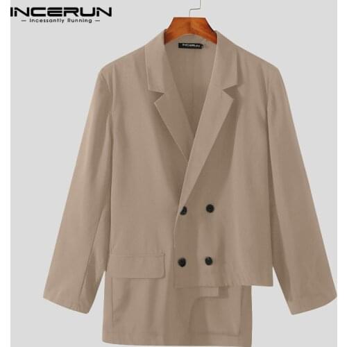 2021 Fashion Men Blazer Solid Color Lapel Long Sleeve Double Breasted Streetwear Casual Irregular Suits Jackets S-5XL INCERUN