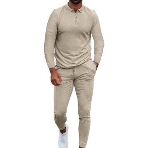 Men Tracksuit Set 2021 Solid Color Men Tracksuit Set Elastic Waist Skin-friendly Long Sleeve Pockets Sports Suit for Fitness