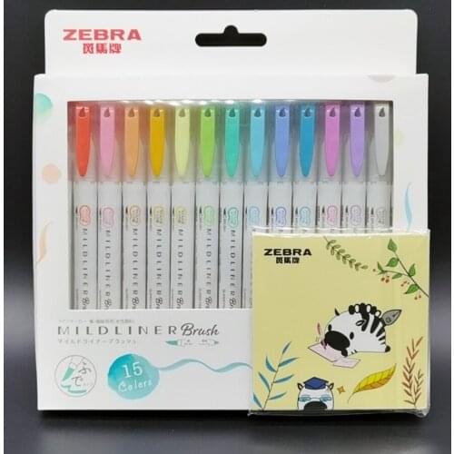 15-color Set Japanese ZEBRA Brush Soft-headed Double-headed Highlighter MILDLINER Fountain Pen New WFT8 Suitable for Students