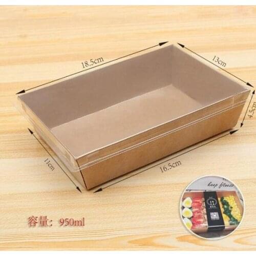 200sets Disposable food containers 950ML kraft paper packing box with transparent lid fast food boxes
