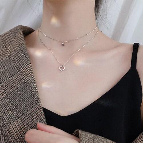 Fashion Double Layer Heart Necklace for Wedding Jewelry Simple Cubic Zircon Chokers Necklaces Women