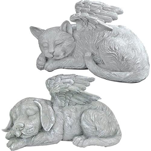 Pet Statue Dog Cat with Wing Tribute Figurine Craft Home Garden Ornament