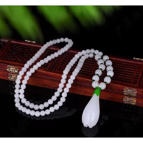 Genuine Natural White Magnolia Flower Pendant Necklace For Women Xinjiang Golden Silk Jades Necklaces Fine Jewelry Amulet Gifts
