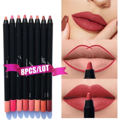 8Pcs / Box Lip Liner Lipstick Pen Set Waterproof Long-Lasting Multifunction Contour Easy To Carry Beauty Unisex Lip Makeup Tool
