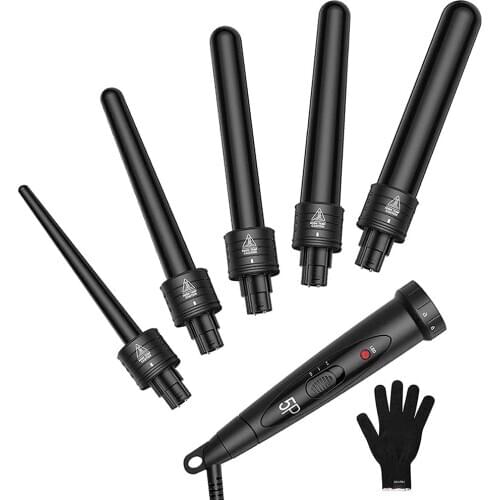 Professional Curling Wand 5 in 1 Curling Wand set with 5 interchangeable curling irons ceramic Wave Curling Electric Curling