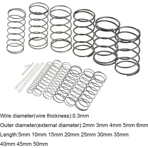 10PCS 0.3*2 3 4 5 6mm*5-50mm Spring Steel Small Compression Release Mechanical Return Spring Pressure Spring OD 2mm 3mm 4mm 5mm
