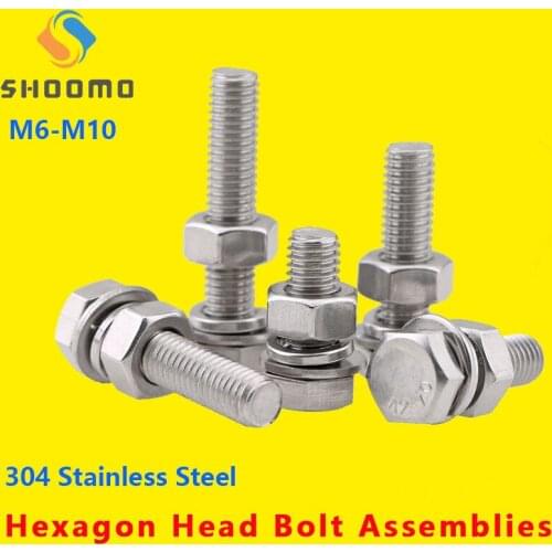 Hexagon Head Bolt Spring Lock Washer and Plain Washer and Nut Assemblies Hexagon Bolt, Screw and Nut Set 304 Stainless Steel