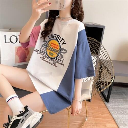 Plus Size Summer Short New Women Summer Mid-Length Long Loose Cotton Splicing T Shirt Lady Tops 2021 With Sleeve Female Clothes