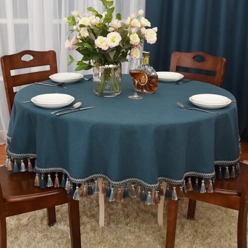 European-Style Garden Tablecloth Fabric elite round Tassels Solid Color Modern Simple Table Turnplate for hotel Household tela