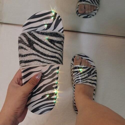 2021 women shoes best sellers fashion slippers zebra print snake print slides women rhinestone luxury slides Flat with slippers