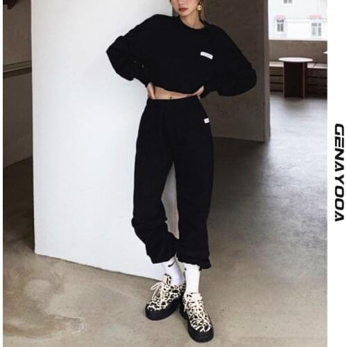 Genayooa Streetwear Tracksuit Set Crop Tops Two Pieces Sets Korean Style Spring Autumn Women Set 2 Piece Sets Womens Outfits