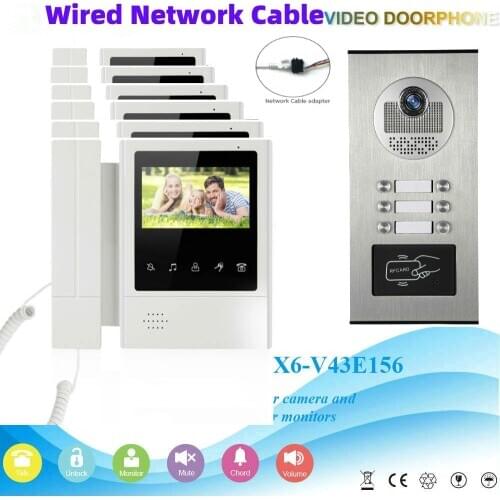 4.3" Video Door Phone 1 to 6 Monitors For Apartment Families Doorbell Intercom Kits RFID 700TVL IR Camera Doorphone