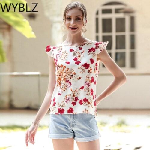 WYBLZ Blouses For Women Casual Round Neck Basic Floral Top Cap Short Sleeve Shirt Women Blouse ladies tops ropa mujer