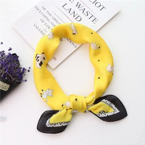 Yishine Fashion New Silk Scarf 70x70cm Cute Animals Printed Women Shawl Satin Small Squares Wraps Head Bag Decorative Scarves