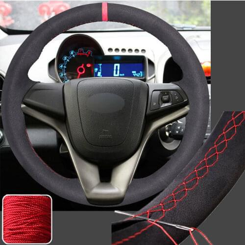 Suede Steering Wheel Covers Hand Sew Wrap For Chevrolet 2015 Cruze Sonic Orlando Super Soft Non-slip Durable Car Interior