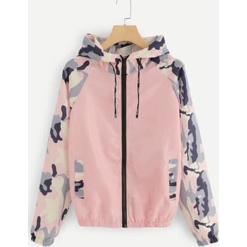 Women Long Sleeve Zipper Pockets Casual Sport Coat multi Color cut and sew windbreaker with hood Color block Coats