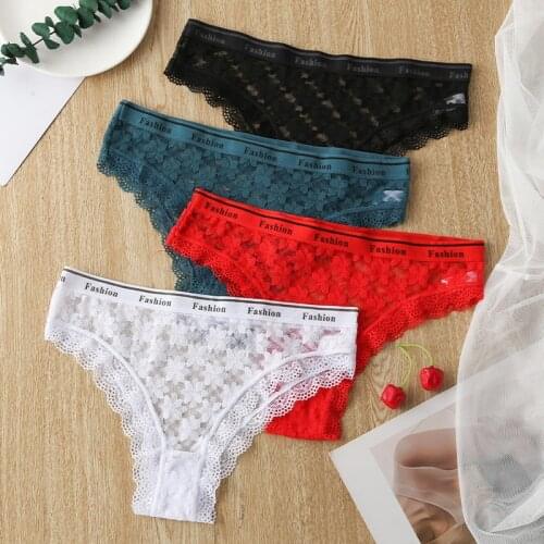 Ladies Sexy Thong Japanese Girls Hollow Lace Panties Sexy Low-waist Womens See-through Underwear S-XL