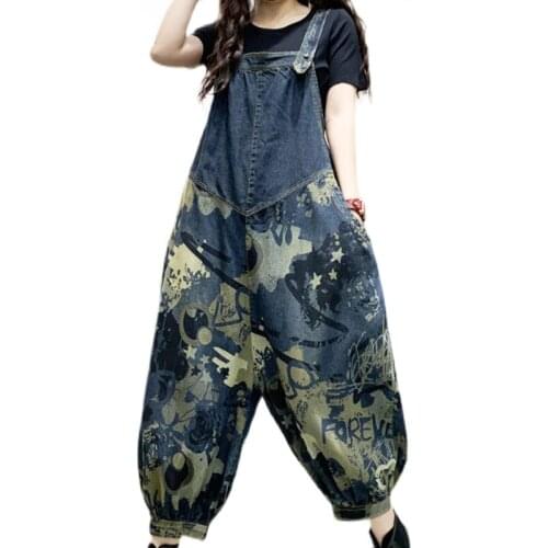 LIMINDSPCXQQ Womens Retro Print Jumpsuit, Punk Style Loose Jeans, Womens Large Size Jeans In 2021 Summer Fashion Rompers