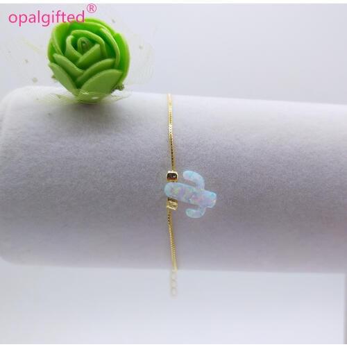 1pc Synthetic white Fire Opal Cactus pendant with 925 gold Bracelets for Women Fashion Jewelry Valentines Day Gift Accessories
