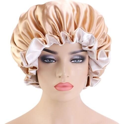 1PC New Solid Women Satin Bonnet Fashion Stain Silky Big Bonnet for Lady Sleep Cap Headwrap Hat Hair Wrap Accessories
