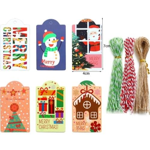 144sets Merry Christmas Paper Tags DIY Santa Claus Gift Wrapping Paper Hang Tags Cute Snowman Xmas Party Supplies Gift Tag
