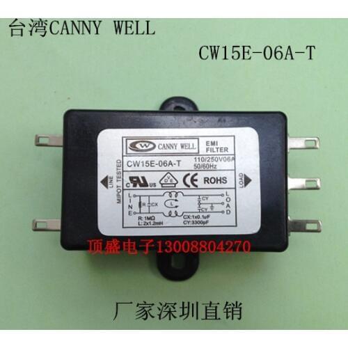 2pcs/lot) CW15E-06A-T Taiwan WELL EMI CANNY power filter 110-250V 6A AC