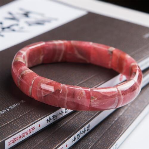 2018 Natural Rose Rhodochrosite Gems Stone Crystal Bracelet Women Rectangle Beads Stretch Bracelet 12x6mm Unique Stone Bracelet