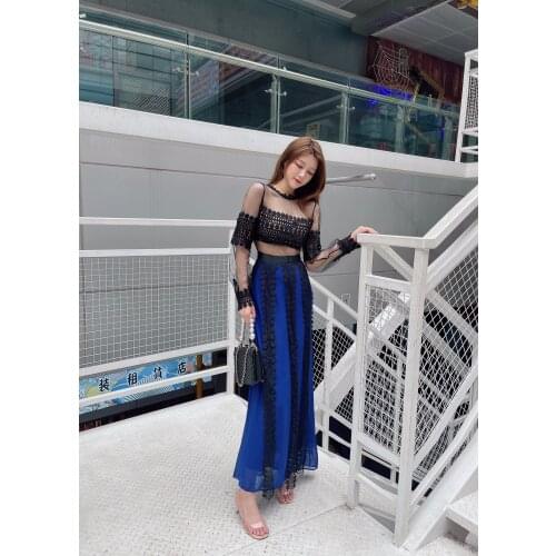 2021 Summer Designer Women Mesh Patchwrok Lace Sleeve Party Long Dresses Ladies Casual Big Size Slim Bohemian Holiday Vestidos