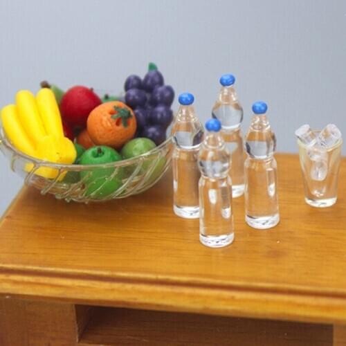 4Pcs Dollhouse Miniature Doll House Mini Mineral Water Bottle Kids Toys Accessories