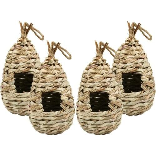 4 Pack Hand Woven Bird House, 9 X 4 Inches Bird Hut, Small Hanging Bird & Chickadee House For Finch & Canary