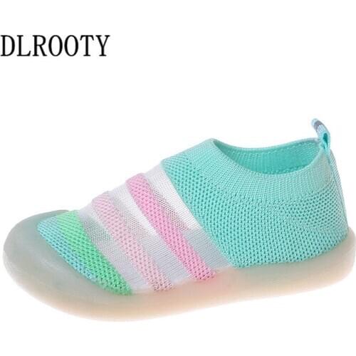 Baby Shoes First Shoes Unisex Summer Toddler First Walker Boys Girls Kids Rubber Soft Sole Floor Shoes Knit Booties Anti-slip