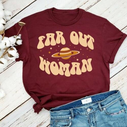 Calelinka Far Out Women Funny Graphic Printed Tees Short Sleeve Cotton Summer Casual Tops Loose O Neck Tumblr Fashion T shirt