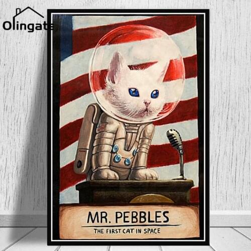 Mr Pebbles The First Cat In Space Poster and Prints Cartoon Wall Art Canvas Painting Wall Pictures of One Piece for Home Decor