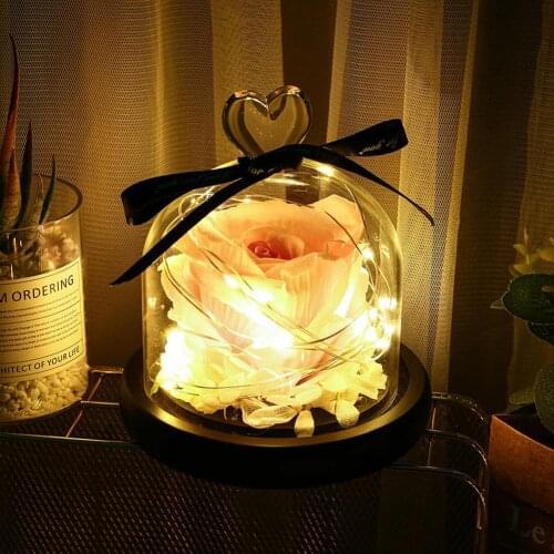 Artificial Rose Flower Glass Dome LED Night Light Ornament Valentine Day Lamp