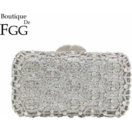 Circular Hollow Out Metal Hardcase Women Silver Crystal Evening Clutch Bags Bridal Glitter Handbags Wedding Party Clutches Purse