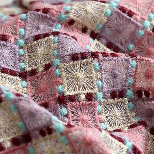 High Quality mesh Colorful Water-soluble Flowers Embroidery Lace Fabric DIY Wedding Dress Accessories Width 130cm 1Yard