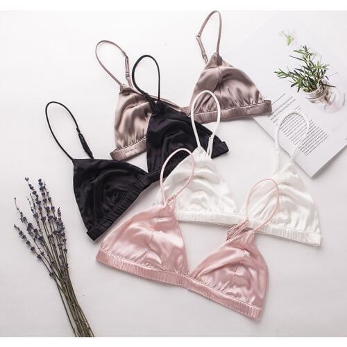 Birdsky, 1PC summer Women silk bra top small thin breast bras wire rimless no padded, 88% natural mulberry silk, 4 colors. OR-78