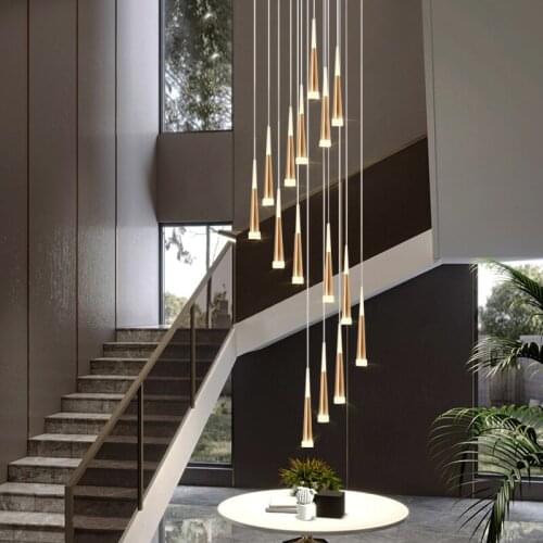 Black Stair Chandelier Modern Duplex Building Indoor Deco Living Room Ceiling Chandeliers Dining Room Pendant Lamp LED line lamp