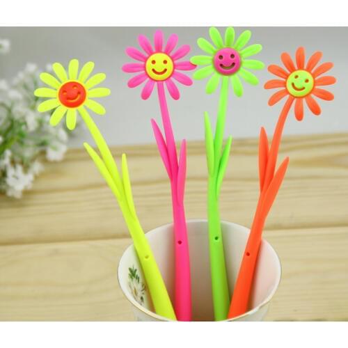 C008 Korean Edition lovable soft silica gel modeling smile sunflower neutral pen lovely soft pen Stationery office supplies for