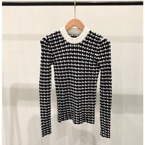 Fashion ladies 2021 new long sleeve sexy casual color houndstooth sweater 1123