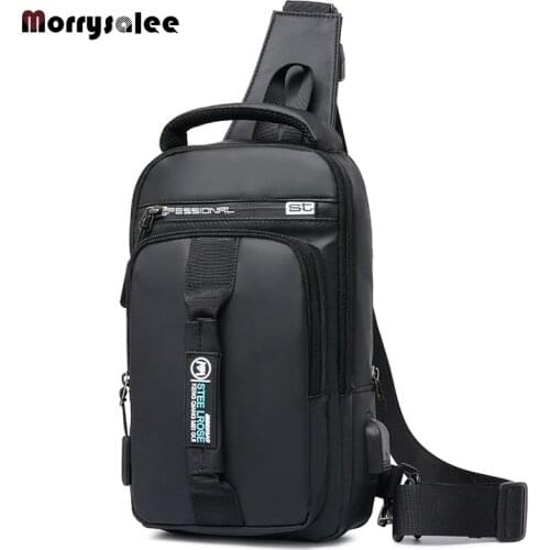 CrossbodyBags Men USBCharging ChestPack Short Trip Messengers Chest Bag Waterproof LargeCapacity Shoulder Bag Male 2021New