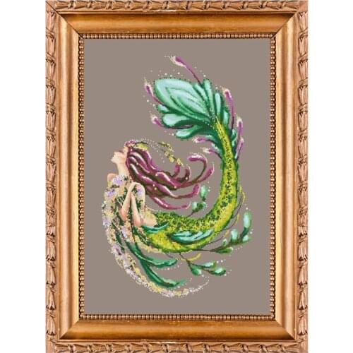 Mermaid fairy cross stitch kit beads pattern design 18ct 14ct 11ct coffee counted canvas embroidery DIY needlework