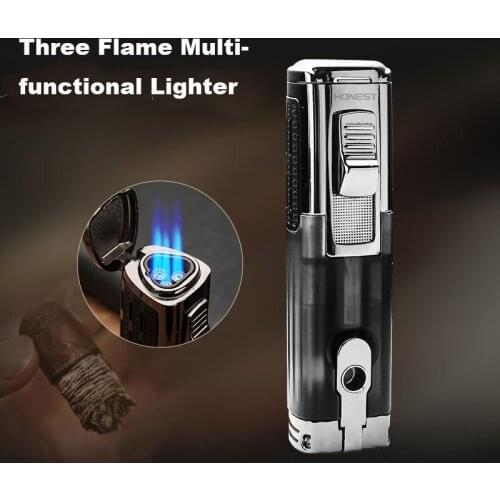 Inflatable Three Straight Cigar Metal Windproof Spray Gun Smoking Firepower Fierce Mens Gifts Lighters