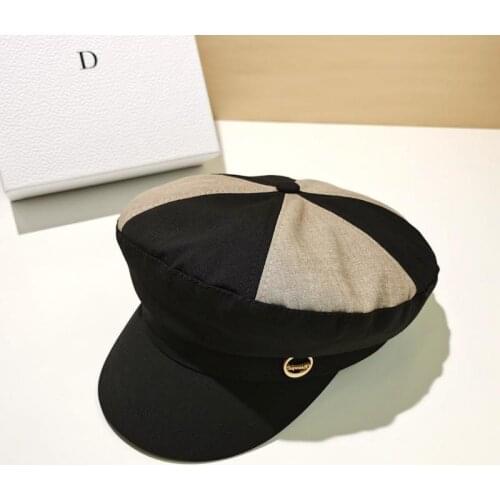 New Fashion Autumn Black Grey Color Matching Model Street Flat Leisure Octagonal Hat For Women Newsboy Visors Cap