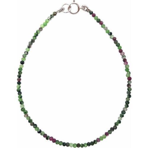 NEW Natural Anyolite Rubys Zosite 1-2mm Faceted Beads 925 Sterling Silver Bracelet