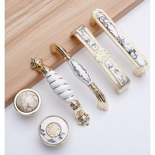 New Ceramic Cabinet Handle Zinc Alloy Cabinet Handle Drawer Handle Wardrobe Door Knob Furniture Handle Landscape Painting