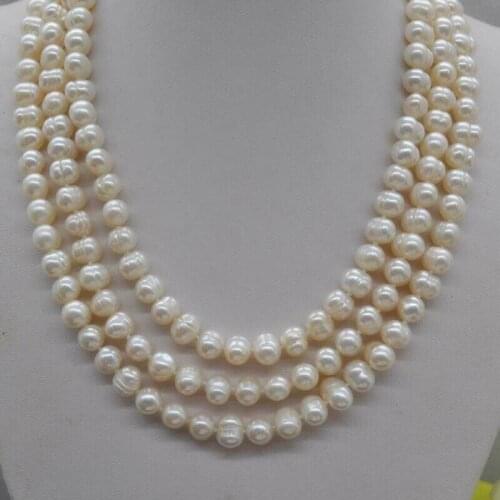 Natural white 6-8mm potato freshwater pearl Necklac 100" Sweater Chain