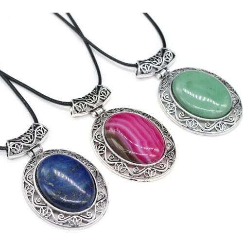 Natural Lucky Gem Stone Charms Necklace Lapis Lazuli Crystal Beautifully Pendant Necklaces for Womens Jewelry Gift 46x75mm