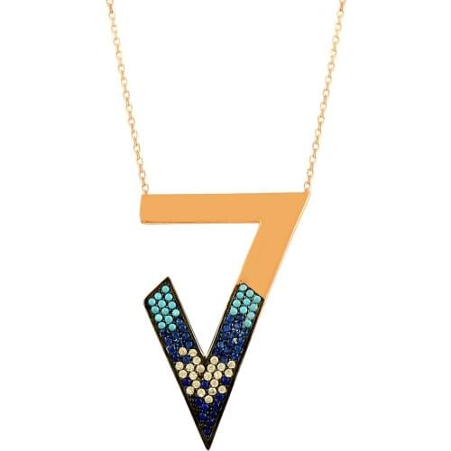 V Design Necklace Women Necklace Women Pendant Art Design Necklace 925 Sterling Silver NEW Authentic Turquoise Jewelry